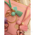 Handmade Leather Tassel Keychain With Candy Ball Charms